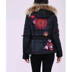 buy coat short quilted print ethnic fur hood brand 101 idees