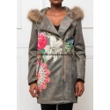 buy Long coat in suede hood with raccoon fur print ethnic brand