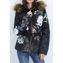 buy coat short quilted print floral fur hood brand 101 idees