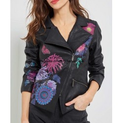 buy jacket Faux leather perfecto print ethnic floral 101 IDEES